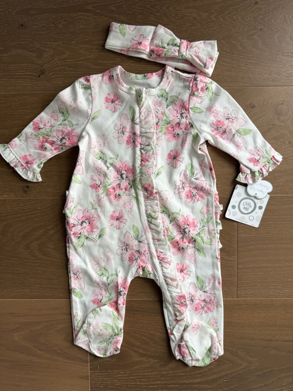 Floral Pink Baby One-Piece with Headband